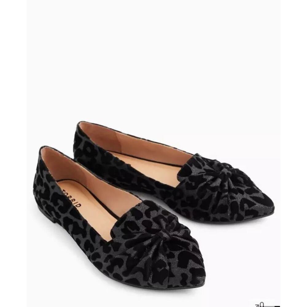 Torrid Shimmer Bow Pointed Toe Loafers Black Silver Sparkle Size 10
